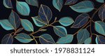 Golden leaves line art background vector. luxury gold abstract wallpaper with blue and tidewater green color. Design for prints, Home decoration, fabric and cover design. vector illustration.