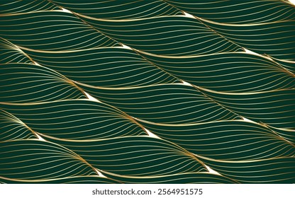 Golden leaves line art background vector. luxury gold abstract wallpaper with earth tone and tidewater green color. Design for prints, Home decoration, fabric and cover design. vector illustration.