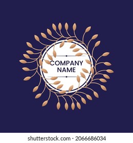 Golden leaves logo template.  Stock vector emblem made with leaves. Beauty spa or organic products concept.