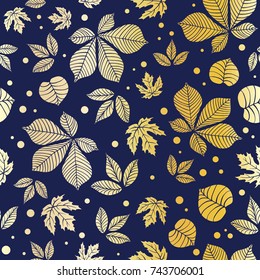 Golden leaves on a dark background