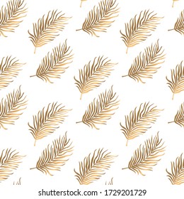 Golden leaves on white background. Vector seamless pattern. Elegant wallpaper.