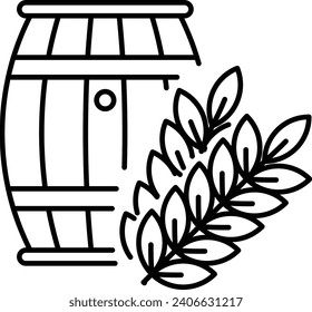 Golden Leaves Organic Wheat Flour with Drum Concept, Thanksgiving Day Food Vector line icon Design, Harvest festival Symbol, Secular holiday Sign, Religious and cultural traditions Stock Illustration