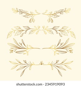 golden leaves ornament background. Vector golden leaves, flowers and branches. vector illustration. branch leaf elements. Hand drawn sketch doodle golden leaves floral element for wedding background.