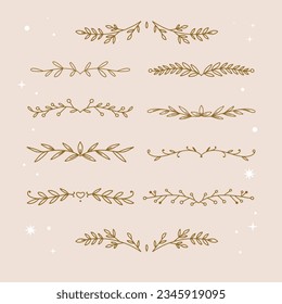 golden leaves ornament background. Vector golden leaves, flowers and branches. vector illustration. branch leaf elements. Hand drawn sketch doodle golden leaves floral element for wedding background.