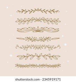 hojas doradas fondo adorno. Hojas doradas vectoriales, flores y ramas. ilustración vectorial. elementos de hoja de rama. Dibujo a mano doodle dorado hojas florales para fondo de boda.