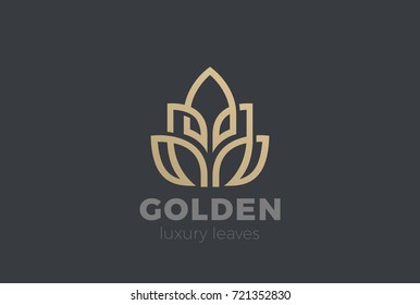 Golden Leaves Plant Logo Design Vector Template Linear Style.
Luxury Fashion Jewelry Logotype Concept Icon.