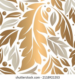 Patrón sin fisuras de las hojas doradas. Plantilla de ornamento de vector abstracto. Elementos Paisley. Excelente para tela, invitación, fondo, fondo de pantalla, decoración, embalaje o cualquier idea deseada.