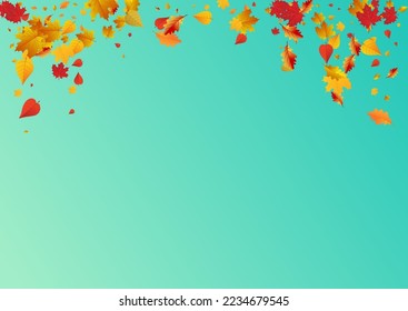 Golden Leaves Vector Blue Background. Pattern Leaf Design. Yellow Wallpaper Foliage Frame. Nature Template.