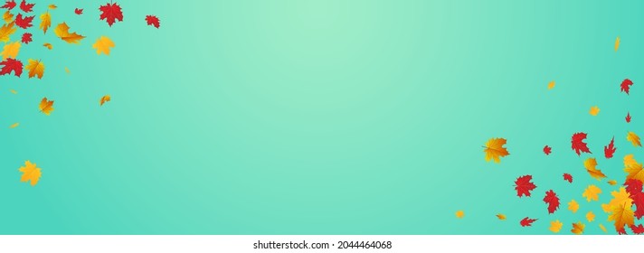 Golden Leaves Vector Blue Panoramic Background. Seasonal Foliage Template. Yellow Celebrate Plant Illustration. Design Texture.