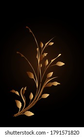 Golden leaves and vines Its contoured look feels swaying. A work of art isolated from a black background