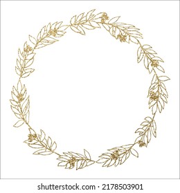 Golden leaves wreath, floral frame for wedding invitations or decorations 