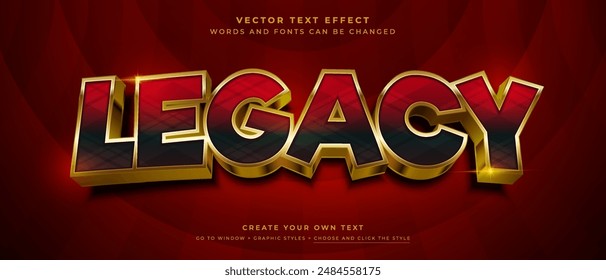 Efecto de texto de legado dorado sobre fondo rojo Abstractas, estilo gráfico de Vector