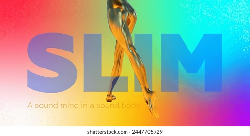 Goldene Beine tanzen mit dem Titel "schlank" auf einem Gradientenhintergrund. Banner, Poster 3D-Stil. Vektorillustration