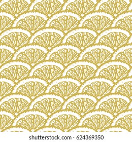 Golden lemon slices seamless pattern in vintage stippling style. Hand drawn. Vector illustration. All over print.