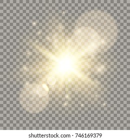 Golden lens flare light effect. Sparkling glares, particles and flash.