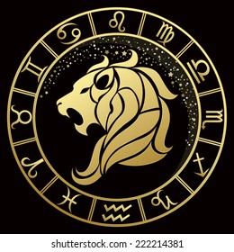 Golden Leo zodiac sign. Vector Illustration 