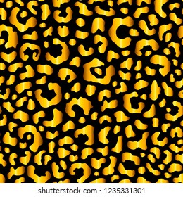 Golden leopard fur seamless pattern. Wild exotic animal print. Wallpaper for apparel, textile, wrapping paper, etc. Vector design. 
