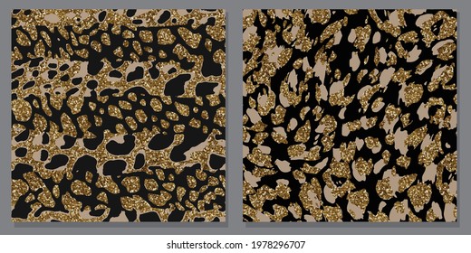 Golden leopard print pattern. Vector seamless background. Subtle animal skin texture of jaguar, leopard, cheetah, panther, puma. White and gold pattern with spots. Repeated design for decor, textile