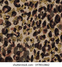 Golden leopard print pattern. Vector seamless background. Subtle animal skin texture of jaguar, leopard, cheetah, panther, puma. 