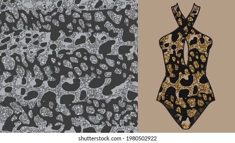Golden leopard print pattern. Vector seamless background. Subtle animal skin texture of jaguar, leopard, cheetah, panther, puma. 