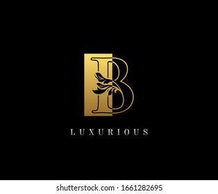 Golden letter B Graceful royal style with square shape. Vintage drawn emblem for book design, weeding card, brand name, business card, Restaurant, Boutique, Hotel. 