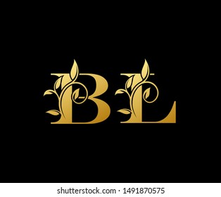 Golden letter B and L, BL, luxury letter logo icon.