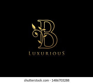 Golden Letter B Logo Icon . Initial Letter B Design Vector Luxury Gold Color.Print monogram initials stamp line art sign symbol.