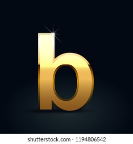 Golden letter B lowercase. Vector font isolated on black background