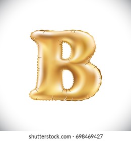 Golden letter B made of inflatable balloon isolated on white background