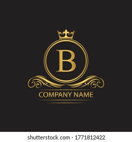Golden letter B template  logo Luxury letter with crown.  Monogram alphabet . Beautiful royal initials letter.