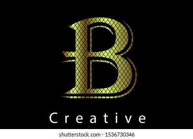 Golden letter B. Typographic vector element for design. Part of glow golden painted alphabet. Letter B with golden paint texture. Vector illustration with gold effect for font, logo, card or jewelry