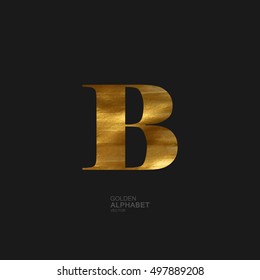 Golden Letter B. Typographic vector element for design. Part of glow golden painted alphabet. Letter B with golden paint texture. Vector illustration