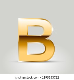 Golden letter B uppercase. Vector font isolated on white background