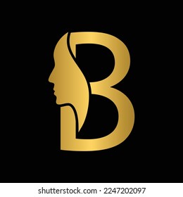 golden letter B woman face vector template logo beauty salon 