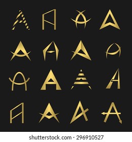Golden letter A business logo icon set. Vector illustration