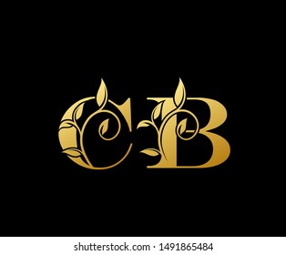 Golden letter C and B, CB, luxury letter logo icon.