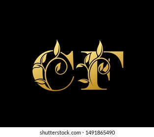 Golden letter C and F, CF, luxury letter logo icon.