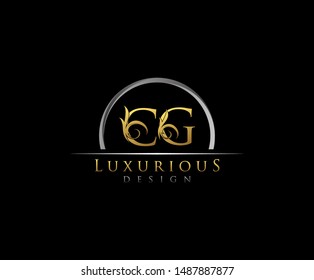 Golden letter C and G, CG, VINTAGE decorative ornament emblem badge, overlapping monogram logo, classy letter logo icon.