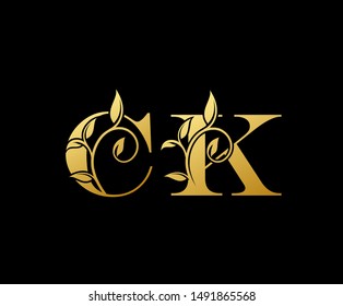 Golden letter C and K, CK, luxury letter logo icon.