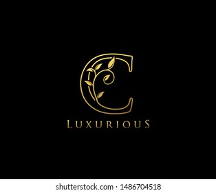 Golden Letter C Logo Icon . Initial Letter C Design Vector Luxury Gold Color.Print monogram initials line art sign symbol.