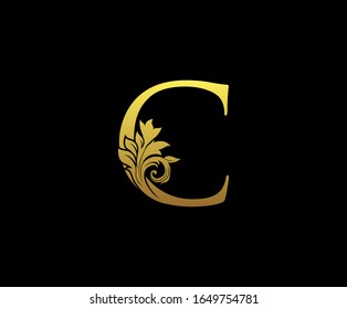 Golden Letter C Logo Icon . Initial Letter C Design Vector Luxury Gold Color.Print monogram initials stamp sign symbol.