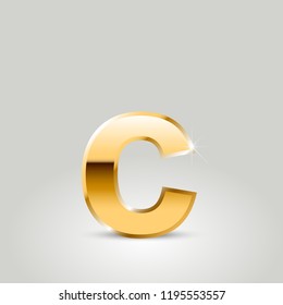 Golden letter C lowercase. Vector font isolated on white background