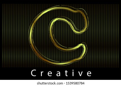 Golden letter C. Typographic vector element for design. Part of glow golden painted alphabet. Letter C with golden paint texture. Vector illustration with gold effect for font, logo, card or jewelry