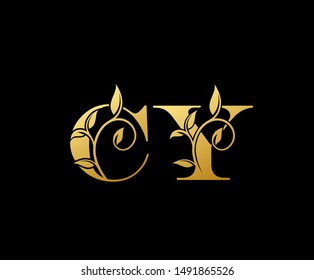 Golden letter C and Y, CY, luxury letter logo icon.