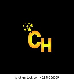 golden letter CH logo design with multi star for your company or business.