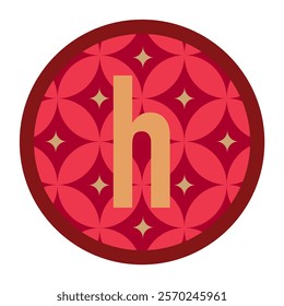 Golden letter ‘h’ in a circular floral geometric pattern with shades of red and gold. Suitable for creative branding, stylish logos, or elegant design themes