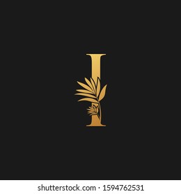 Golden Letter I Classic Vintage  Logo Icon. Vintage  design concept classic vector nature leaves  with letter logo icon gold color.