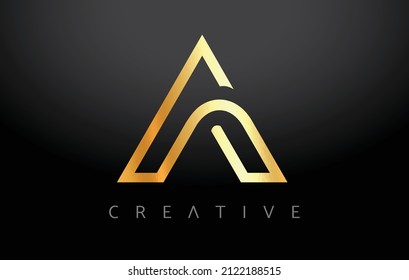 Golden A Letter Concept With Lines Monogram and Creative Metalic Look Vector. A Letter Made of Gold or Golden Lines on a Black Background Illustration.