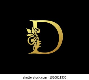 Golden Letter D Logo Icon . Initial Letter D Design Vector Luxury Gold Color.Print monogram initials stamp sign symbol.