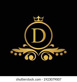 Golden letter D logo Luxury letter with crown.  Monogram alphabet . Beautiful royal initials letter. template logo for design 
